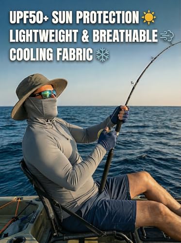 3 Pack Men's Sun Protection Shirts with Built-in Face Mask, UPF 50+ Long Sleeve Fishing Running Work Outdoor Cooling Tee
