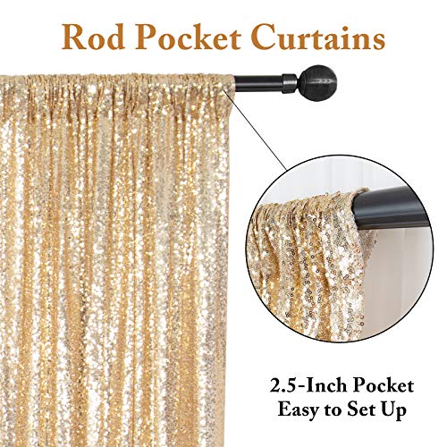 ShinyBeauty Light Gold Backdrop Sequin Curtains 4FTx7FT 2 Pieces Photograph Backdrops Golden Curtain Panels Shimmer Backgr...