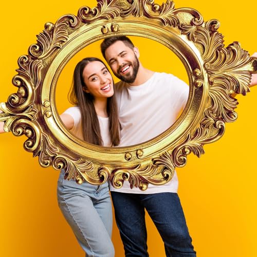 WGXX 2 Pcs 32 x 24 Inch Large Photo Booth Props Gold Wedding Selfie Frame Vintage Photo Frame Picture Friends Selfie Props...