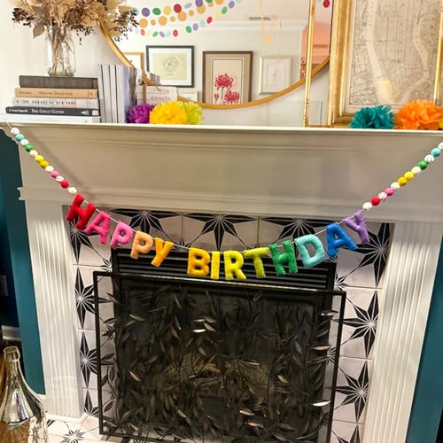 Pre-Strung Happy Birthday Banner - Felt Ball Garland - Reusable HAPPY BIRTHDAY Garland, Rainbow Party Decorations, Persona...