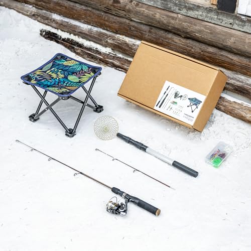 Gonex Ice Fishing Rod Reel Combo Medium Light Carbon Fiber Fiberglass Portable Complete Kit Include Skimmer Spare Rod Spin...