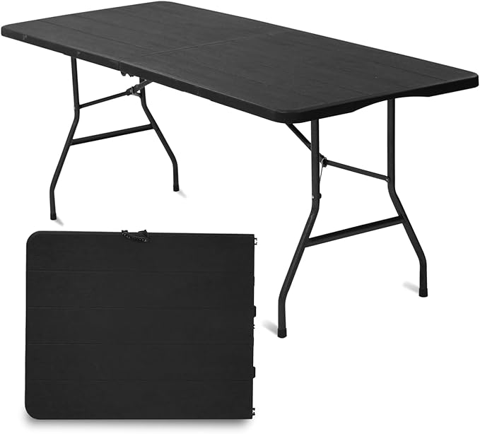 Plainsity 6ft Table, Foldable Table with Foldable, Easy to Carry, for Family Gatherings, Outdoor Gatherings, Indoor