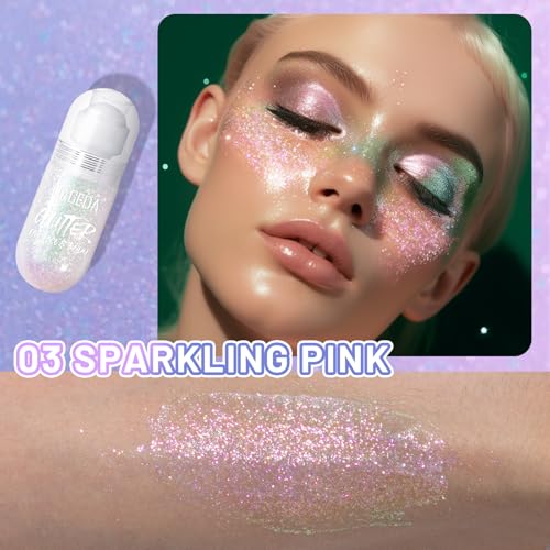 DAGEDA Body Glitter Gel, Roll-on Face Glitter for Mermaid Makeup Festival Rave Accessories, Holographic Hair Glitter Gel,B...