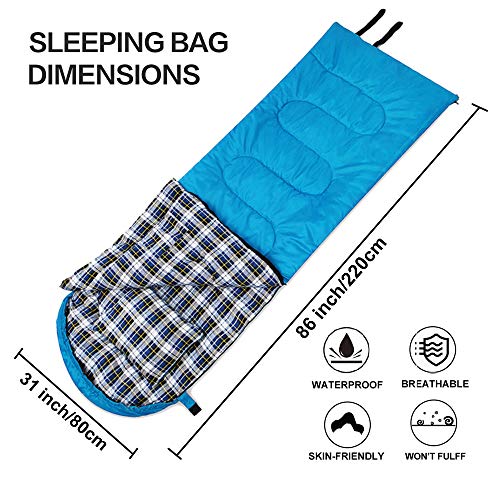 Desert & Fox Cotton Flannel Sleeping Bags with Pillow, 4 Season Warm & Cold Weather Envelope Compression Sack, Lightweight...