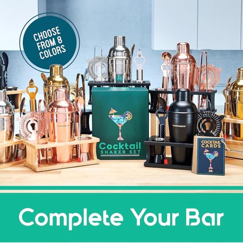 8-Piece Cocktail Shaker Set, Bartender Kit with Black Wood Stand, Stainless Steel Bar Tool Set for Drink Mixing Home Barte...