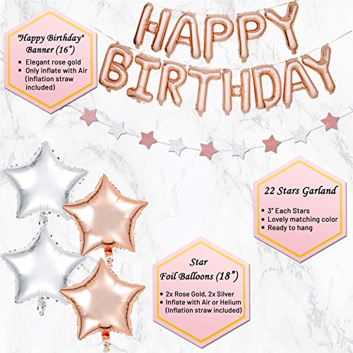 PartyHooman Sweet 16 Birthday Decorations Rose Gold With Sweet 16 Sash and Tiara Set, 2Pcs Backdrop, 25Pcs Pre-assembled P...