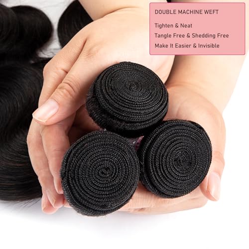 12A Body Wave Bundles Human Hair 22 24 26 inch Brazilian Virgin Human Hair Bundles 100% Unprocessed Human Hair Body Wave Weft Extensions Quick Weave Natural Black