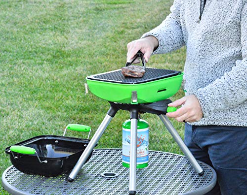 Flame King YSNVT-301 Multi-Function Portable Propane BBQ Grill Camp Stove, 8000 BTU 9.5 x 12 Inch Cooking Surface, Light G...