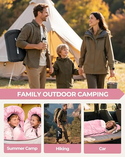 Sportneer Sleeping Bag for Adults & Kids, Cold Weather 3–4 Season Camping Sleeping Bags with 32–65℉ or 50–80℉ Temperature ...