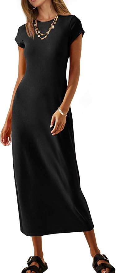 MEROKEETY Women's 2025 Summer Short Sleeve Tshirt Dress Casual Crew Neck Beach Long Maxi Dresses
