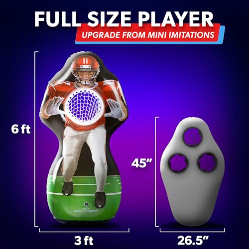 GoSports Inflataman Football Challenge - Includes 4 Rubber Footballs, Ball Pump, and Scoreboard - Inflatable Receiver Touc...