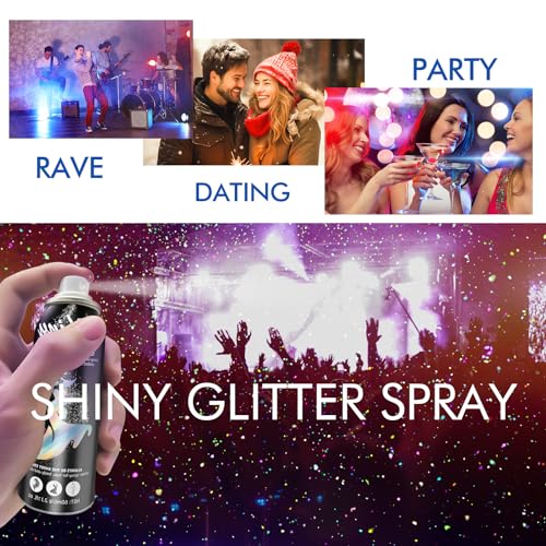 Ragkun Body Glitter, Body Glitter Spray, Glitter Spray for Hair and Body, Long-Lasting and Quick-Drying Silver Glitter Hai...