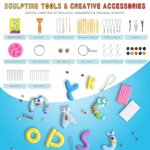 CyAJM Polymer Clay Kits 50 Colors,Modeling Clay for Kids DIY Mold Oven Bake Clay with Storage Box Sculpting Tools and Acce...