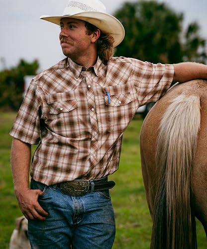 AG-GEAR Men's Short Sleeve Stockyard Pearl Snap Shirt, Breathable Button-Down Western Shirt for Men