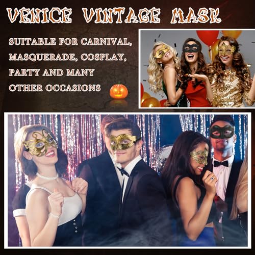Sratte 60 Pcs Halloween Masquerade Mask Bulk Vintage Antique Masks Adults Party Venetian Masks for Carnival Party Cosplay