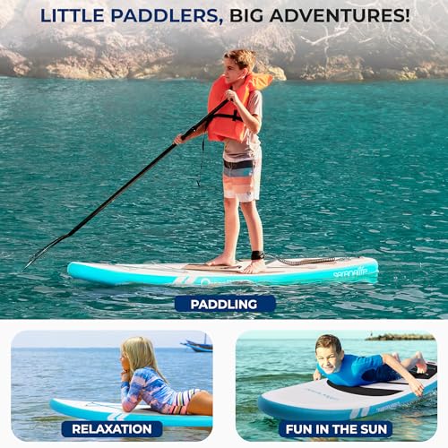 SereneLife 7'9" Kids Inflatable Stand Up Paddle Board - SUP for Youth with Single-Action Pump, Adjustable Paddle & Backpac...
