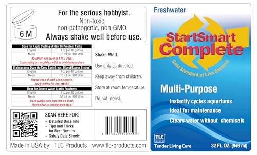 TLC Products StartSmart Complete Freshwater Aquarium Cycle Starter & Beneficial Nitrifiers, Supports Clear Water & Biofilt...