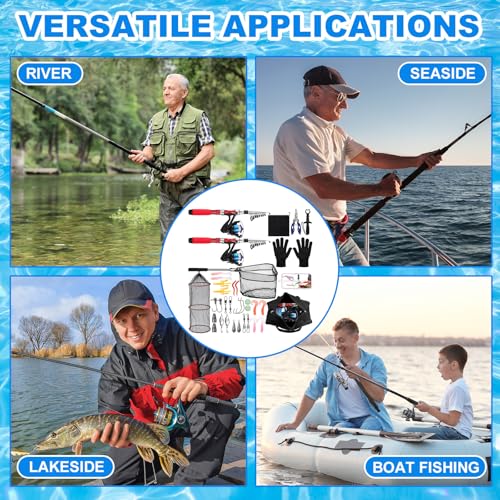 LaRandom 51 Pcs Christmas Fishing Pole Combo 6.89ft Telescopic Rods Set Collapsible Fishing Rods with Plier Lip Gripper Lu...