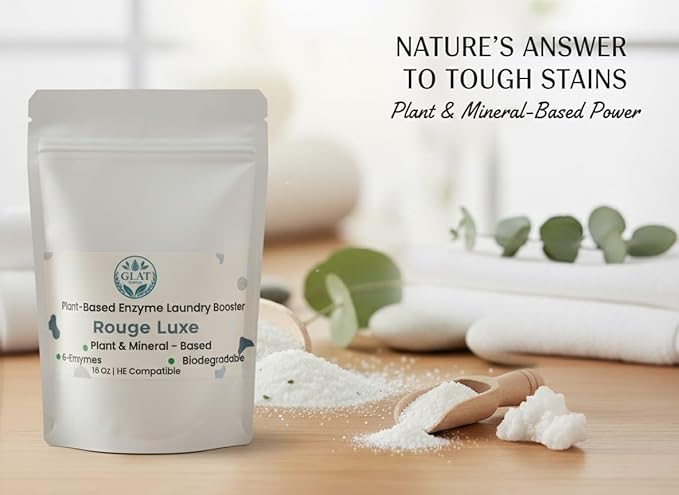 Enzyme Laundry Booster Powder - Rouge Luxe | Plant-Based, 6-Enzyme Blend for Maximum Stain & Odor Removal | Biodegradable, Boosts Detergent in All Water Temperature, HE Compatible, 16 Oz