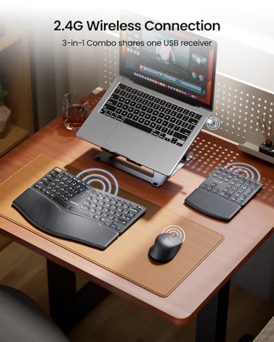 ProtoArc Ergonomic Keyboard Mouse, EKM04 2.4GHz USB Wireless Ergo Keyboard Mouse Combo with Separate Numeric Keypad, Split...