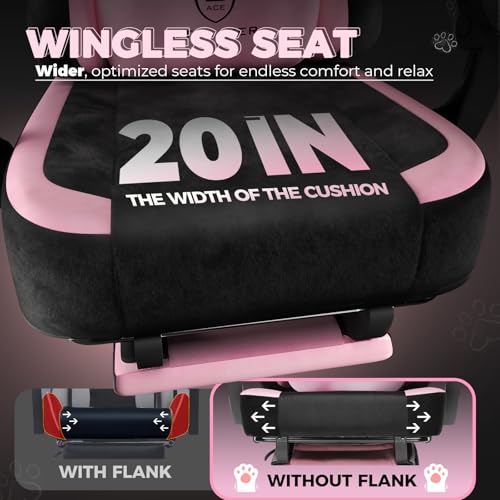 GTPLAYER Pink Gaming Chair Cute with Cat Ears Ergonomic Computer Chair with Cat Embroidery Adjustable Memory Foam Lumbar S...