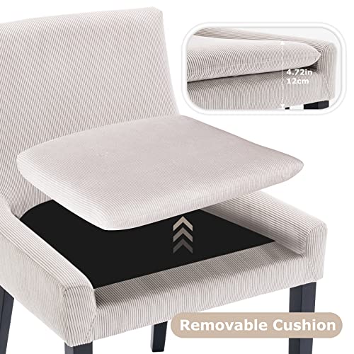 COLAMY Modern Dining Chairs Set of 4, Upholstered Corduroy Accent Side Leisure Chairs with Mid Back and Wood Legs for Livi...