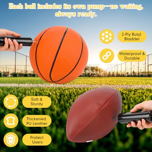 RoundFunny 6 Pack Sport Balls Set with Pumps Official Size Footballs and Basketballs Bulk for Training and Practice Indoor...