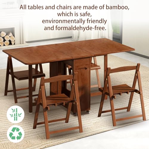 OKCMTR Folding Dining Table Set with 4 Chairs Drop Leaf Table Foldable Dinette for Small Spaces Dining Room Kitchen No Ass...