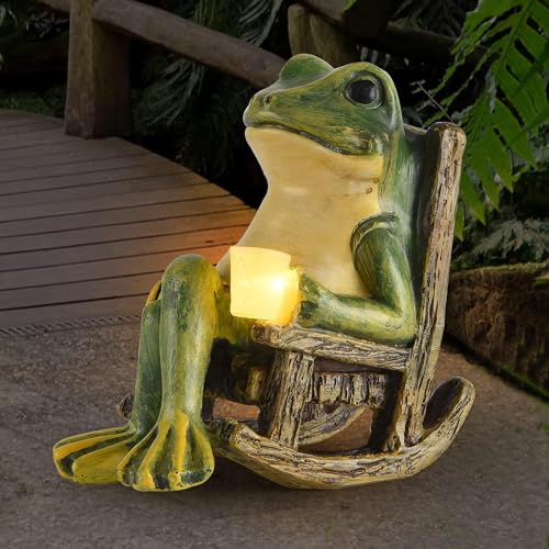 FOXMIS Miniature Frog Garden Statue Gifts Valentines Day Decorations Fairy Garden Accessories Outdoor Lights Solar Garden ...