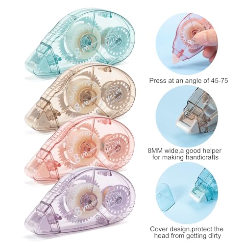 Huiruso 4 Pack Double Sided Tape Roller, Scrapbook Supplies, Glue Tape Roller for Crafts, Double-Sided Adhesive Tape Runne...