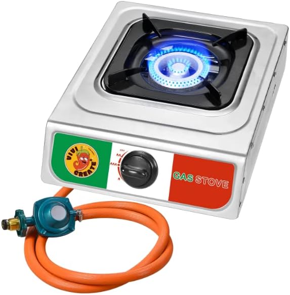 Vivicreate 10000 BTU Single Burner Propane Gas Stove Outdoor Camping Cooker Portable Stainless Steel Cooktop with Hose for...