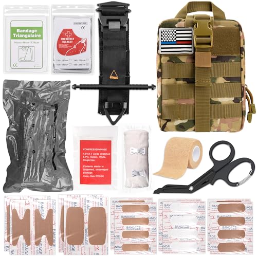 IFAK Trauma Kit with Tourniquet, 4-Inch Israeli Bandage, Tactical First Aid Kit for Car, Camping, Hiking and Travel with M...
