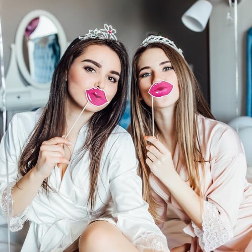 VorkiVecKi Girls Photo Booth Props - Bachelorette Party Photography Prop 33 Pcs Hot Pink Photobooth Prop Party in Pink Bir...