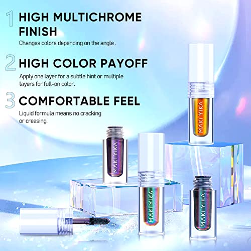 MAKI YIKA Glitter Liquid Eyeshadow Chameleon Metallic Eyeshadow MultiColor Shifting Long Lasting Multichrome Holographic E...