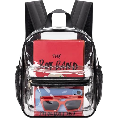 MAY TREE Clear Backpack for Stadium Events, 12x11x5 Inches Small Clear Backpack for Concert Festival Sports Outdoor - Black