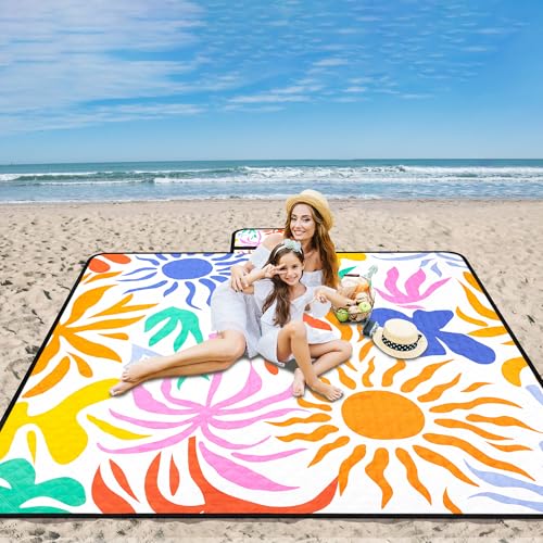 Picnic Blankets Waterproof Sandproof, 79''x79'' Extra Large Foldable & Portable Beach Blanket, 3-Layer Fabric Outdoor Mat ...