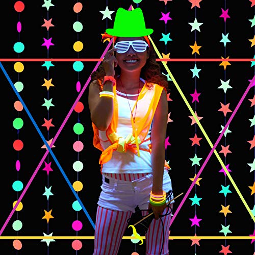 Skylety 24 Pcs Neon Photo Booth Props Glow Photo Booth Fully Assembled Neon Glow Party Colorful Black Light Fluorescent Pa...