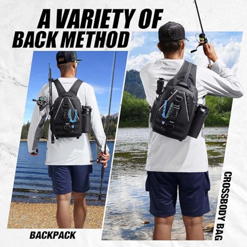 Piscifun Fishing Backpack with Rod Holder, Lightweight Sling Bag Storge Gear and Equipment
