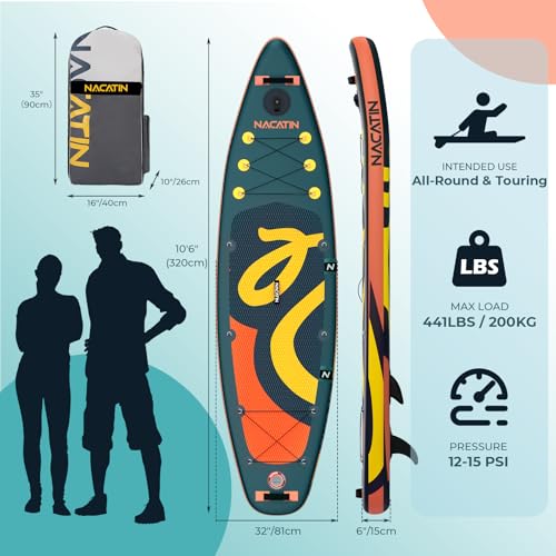 NACATIN Inflatable Stand Up Paddle Board with Kayak Seat,10'6"Upgrade Version Blow Up Paddle Boards for Adults with Premiu...
