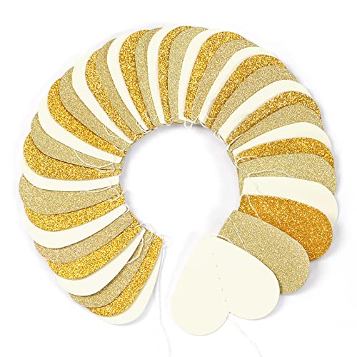 White-Gold Champagne Party-Decorations Heart Streamers Garland - 52Ft Christmas Wedding Engagement Hanging Paper Banner,Ba...