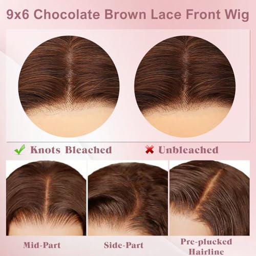 32 Inch Chocolate Brown Lace Front Wig Human Hair 9x6 Brown Glueless Wigs Human Hair Pre Plucked Pre Cut 220 Density Wear and Go Glueless Wig with Baby Hair Brown Body Wave Wig for Women Brown Wig