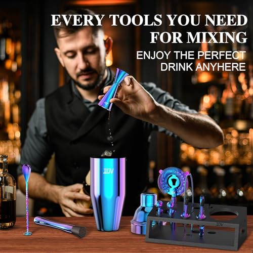 IOV Mixology Bartender Kit with Stand | 12-Piece Cocktail Shaker Set | 24oz Martini Shaker Set for Drink Mixing | Bar Set ...