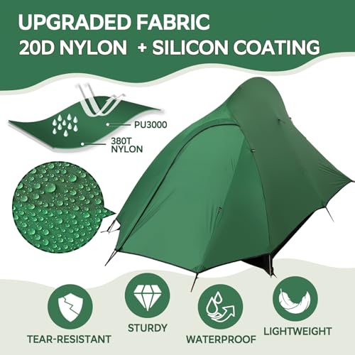 1-2 Person Lightweight Backpacking Tent - Waterproof Tent for 3 Season, Ultralight Camping Tent for Outdoor, Easy Setup fo...