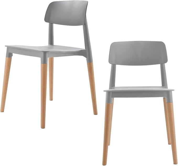 COZYBLOCK Bel Dining Bistro Cafe Style Modern Minimalist Side Chair Set of 2 (Grey)