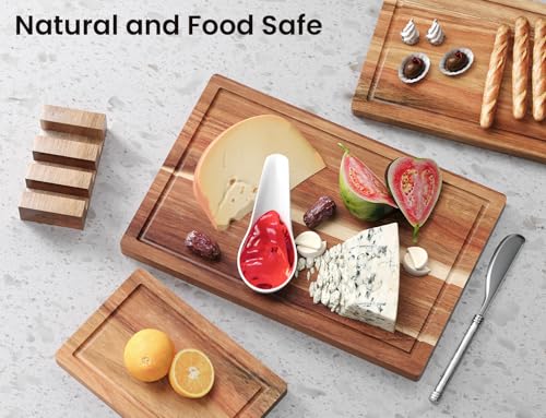 Fibogollo Acacia Wood Cutting Boards for Kitchen(Set of 3),Wooden Chopping Boards Set with Juice Groove,Serving Board with...