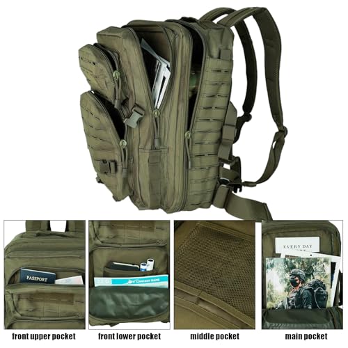 40L Tactical Backpack, Camouflage Military Bug Out Bag, Durable MOLLE Hiking Camping Gear (GREEN)
