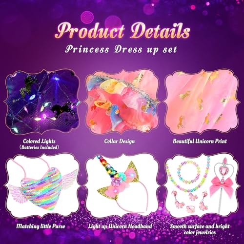 Fedio Princess Dress up for Girls,Unicorn Light up Princess Cape Set,Light up Princess Dress with Unicorn Toys for Girls ...