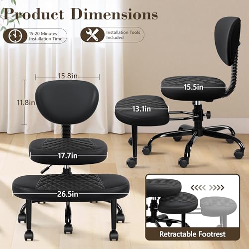 AtHope Ergonomic Cross Legged Office Chair with Wheels - Adjustable Height for Meditation, ADHD Desk & Yoga - Wide Criss C...