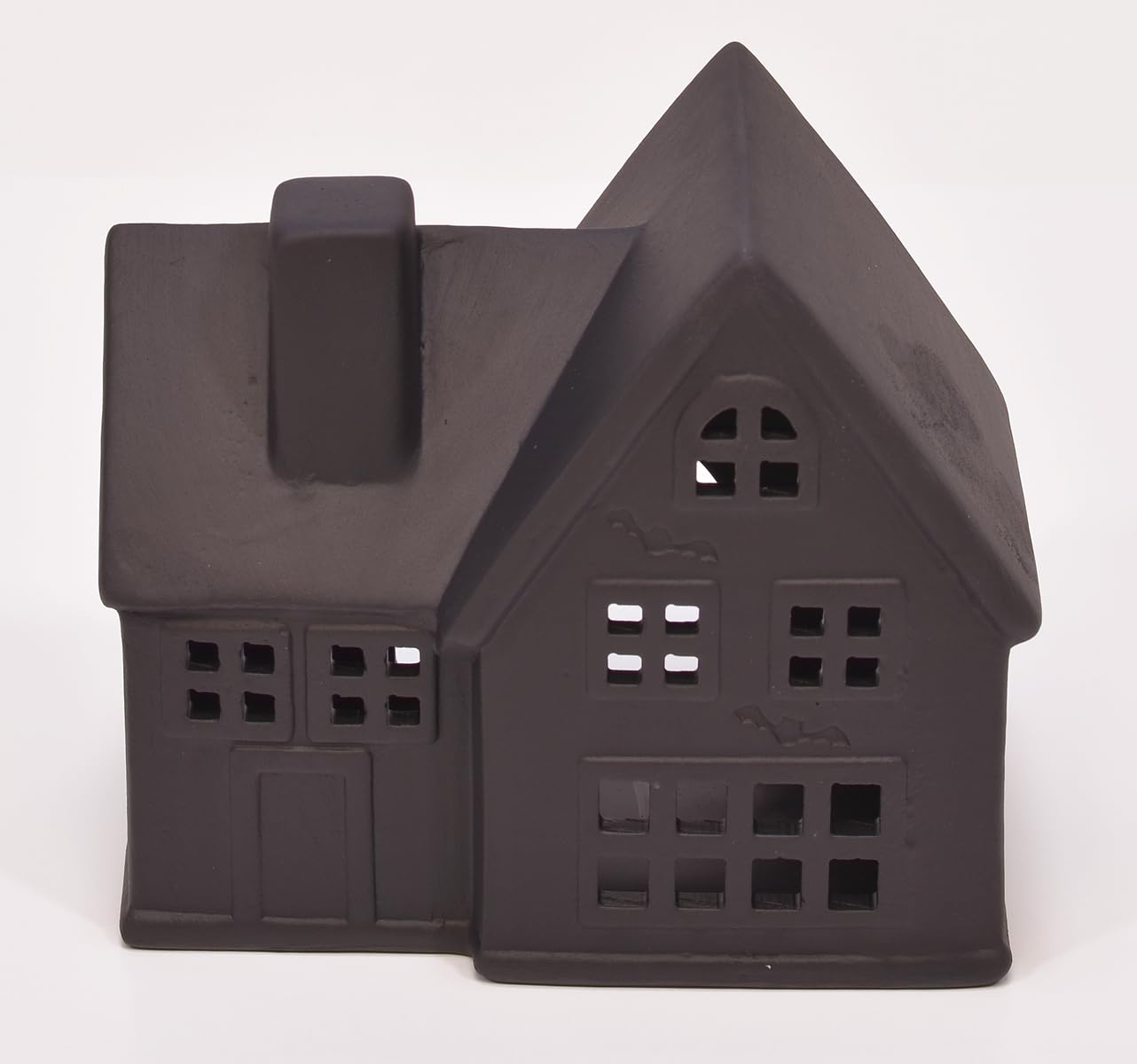 Mark Feldstein & Associates Black Porcelain Haunted Halloween LED Village, with Trees and Color Changing Tealights, 10 Piece Set