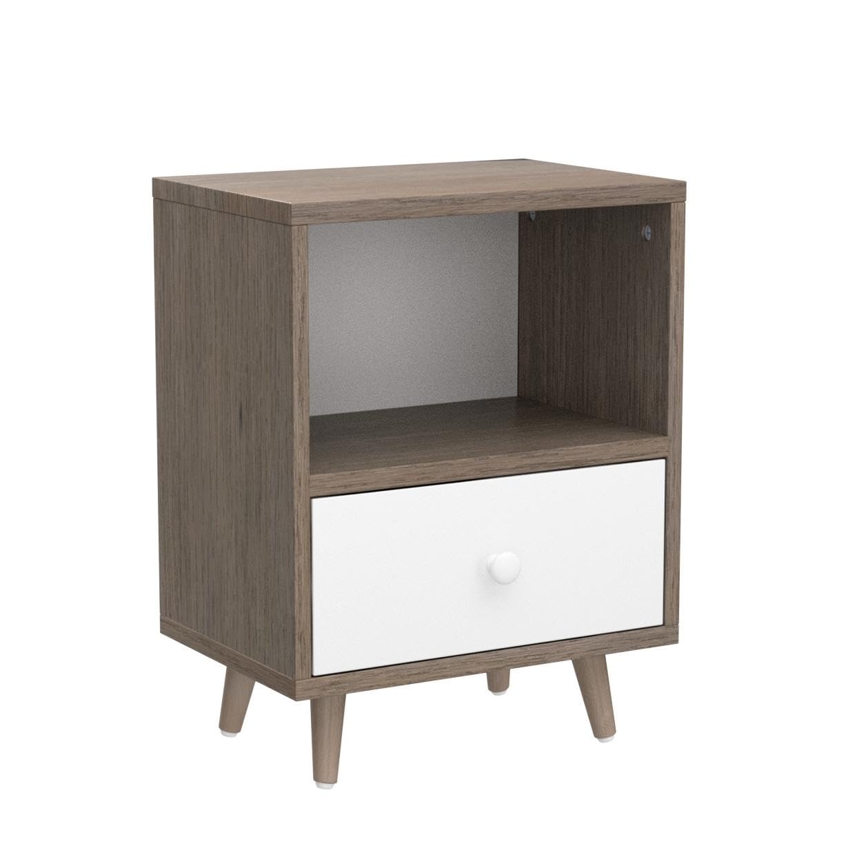 JAXPETY Set of 2 Modern Wood Nightstand, Bedside Table with Drawer, Bedside Furniture, Night Stand, End Table with Open Shelf and Solid Wood Legs for Home Bedroom, Brown